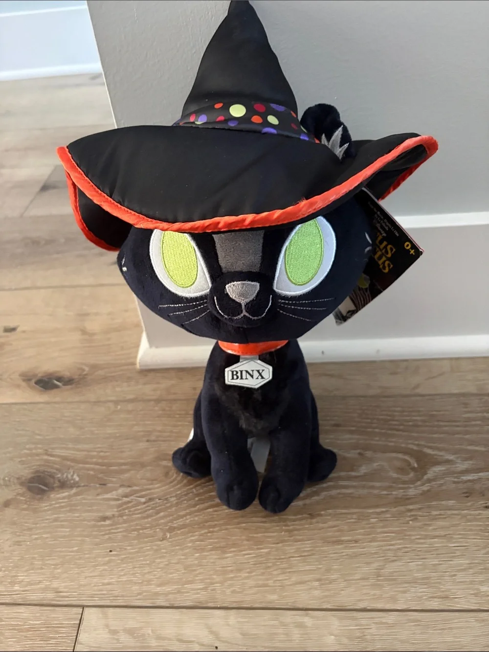 Disney Binx Black Plush Cat with Witch Hat - Green Eyes & Orange Trim